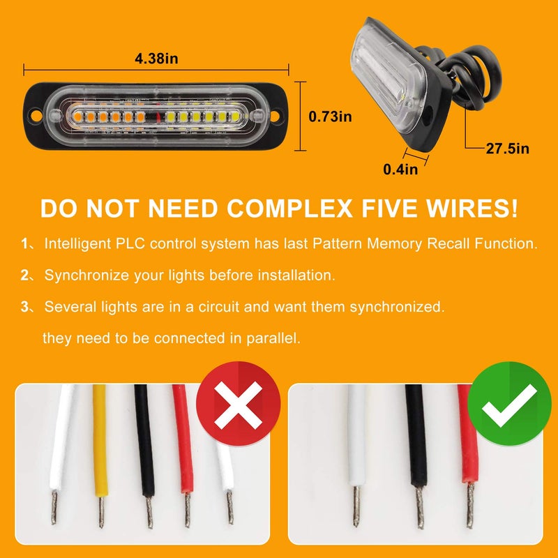 EASE2U E Emergency Strobe Lights, Universal Surface Mount Amber/White Emergency Warning Hazard Flashing Strobe Light Bar for Off Road Vehicle, ATVs, Truck (20PCS) - Image 5